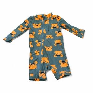 Playful Crab Print Kids Bodysuit - Blue and Orange